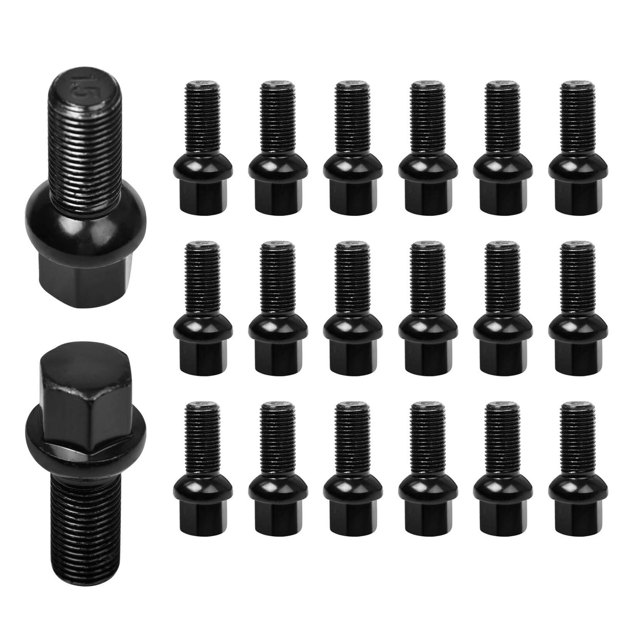 Bimecc Alloy Wheel Bolts – M14 X 1.5, 17mm Hex, 28mm Thread, Black, Set Of 20 + Lockers