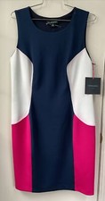Cynthia Rowley Size 12 Pink Navy White ColorBlock Sheath Dress Sleeveless
