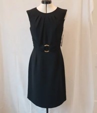 Tahari Arthur S. Levine Juliana Black Dress with Gold Accent Waist Detail Size 6