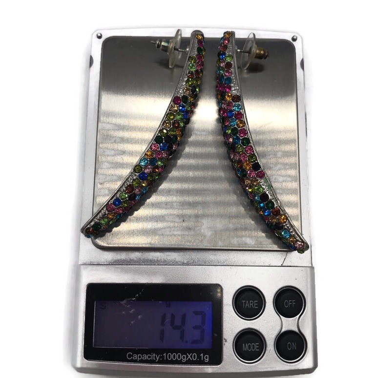 Multi Colored Rhinestone Pierced Linear Earrings - image 9