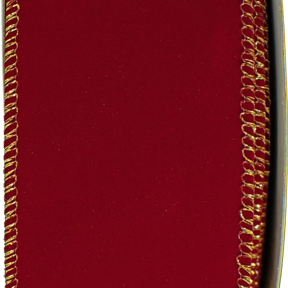 Red Velvet Christmas Ribbon, Double-Sided Gold Wire Edge, 2-1/2in Width X 50 YDS - Image 2 of 4