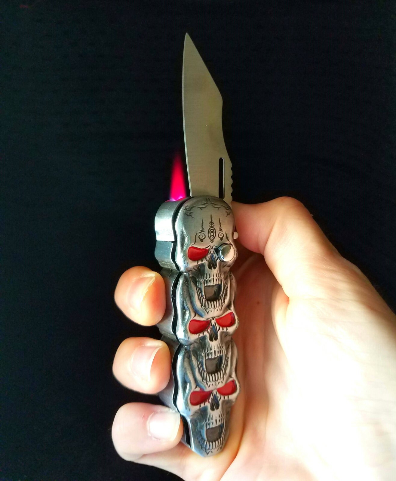 Refillable Novelty Butane Cigarette Lighter Folding Knife Unique Punk