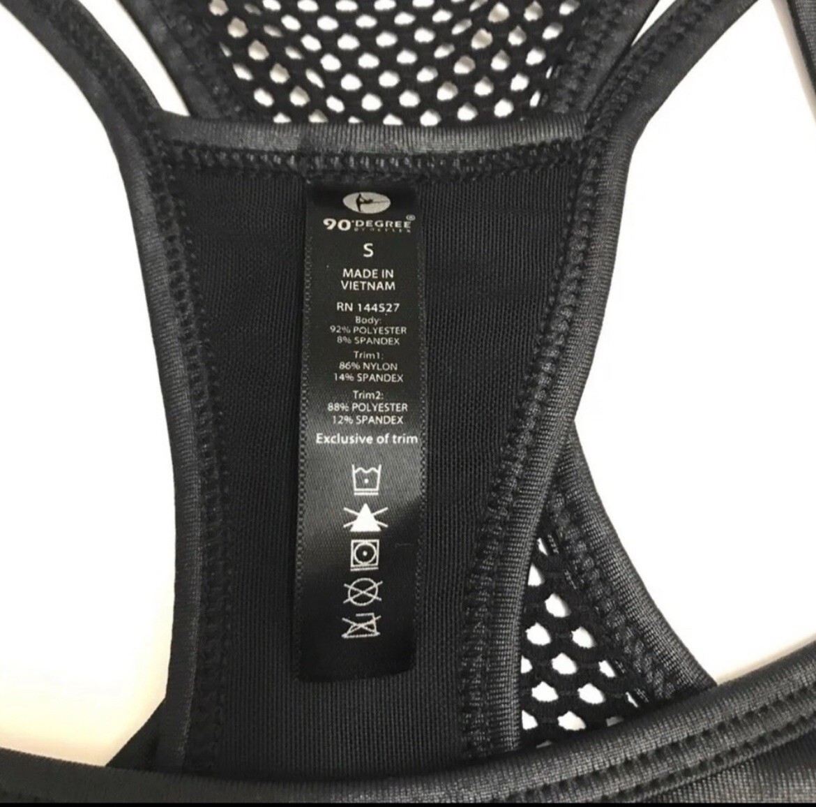 90 Degree by Reflex Black Strappy & Mesh Liquid Shine Padded Sports Bra sz S