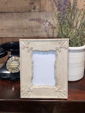 Fleur de Lys Wooden Photo Frame Picture Desk Distressed Shabby Chic Grey Ivory