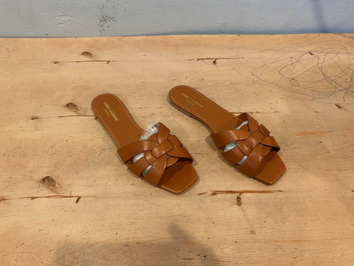 NWD Saint Laurent Tribute Slide Sandal , Amber Leather , Sz 40 / US 10