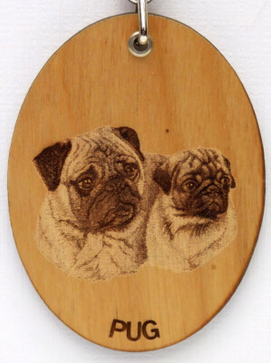 PUG PAIR WOODEN KEY CHAIN