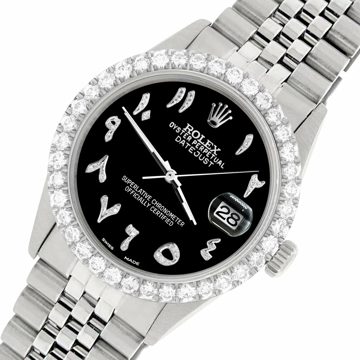 Rolex Datejust 36MM Steel Watch w 3.35CT Diamond Bezel Black