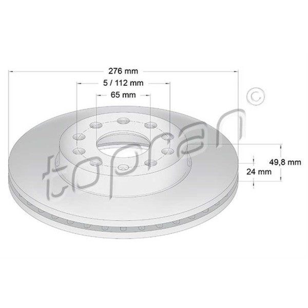 Topran Bremsscheiben Vorne Ø276 Mm BelüFtet FüR VW Golf VII 5G1 BQ1 BE1 BE2-image