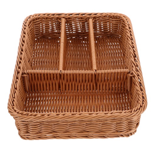 Wicker Bread Basket Restaurant Serving Basket Cutlery Storage Organizer
