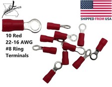 10x Red 22-16 AWG 8 Ring Terminal Wiring Wire Splice Crimp On Sleeved Insulated