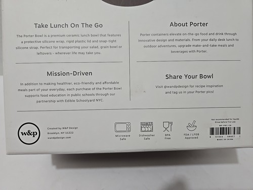 Ceramic Lunch Bowl Portable - W&P Porter Silicone Wrap -Travel lunch on the go - Picture 3 of 7