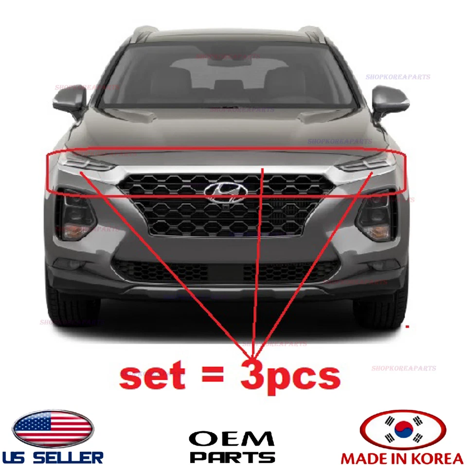 Molduras de rejilla delantera y faros originales OEM ⭐ mate⭐ Santa Fe 2019-2020 Foto 2 de 2