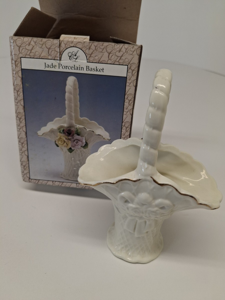 Vintage Jade Porcelain Floral Basket | eBay
