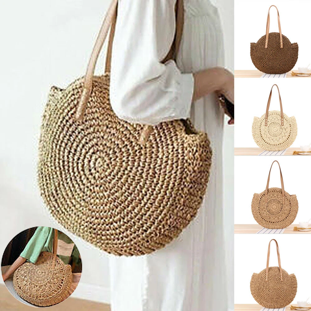 Round rattan top shoulder bag