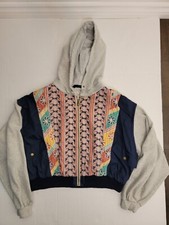 Free People Dewdrop Bomber Jacket Medium Hooded Full Zip Relaxed Overside Boho