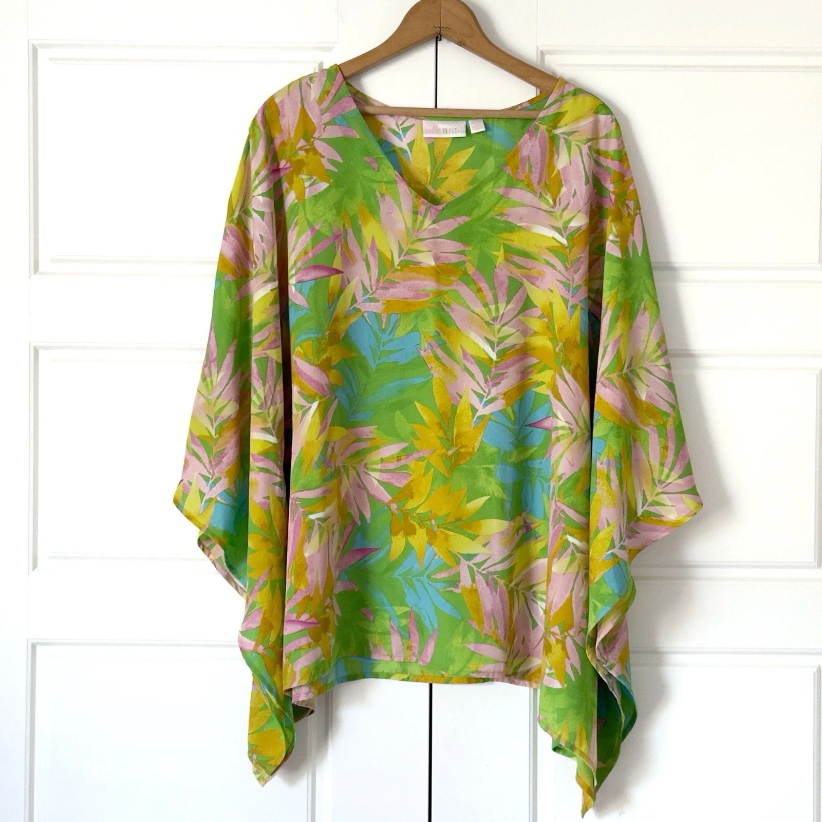 Belle Kim Gravel Tropical Aloha Poncho Top XL Hawaiian Palm Colorful Beach Flowy