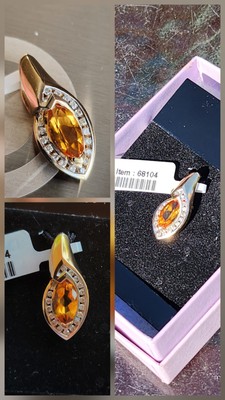 NEU 14k Gelbgold schöner geschliffener Citrin und Diamant flankiert 3,30 Gramm Anhänger
