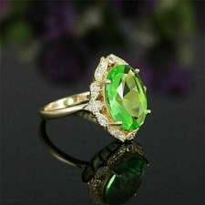 2CT Oval Lab Created Green Peridot Women's Wedding Ring 14k Yellow Gold Plated