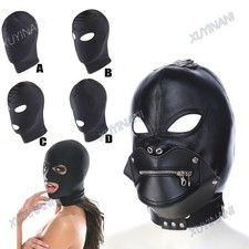 PU Leather Nylon Head Hood Mask Headgear Adjustable Restraint Roleplay Fetish SM