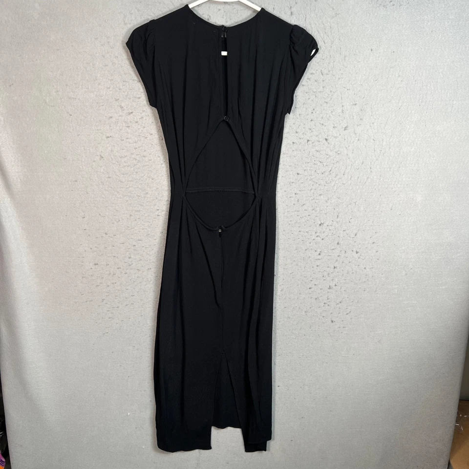 Reformation Size 0 Black Midi Dress With Cap Sleeves & Back Cutout Design - Image 2 of 4