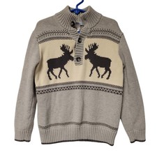 Janie  Jack Moose Sweater Kid's 6 100 Cotton Button Collar Gray