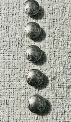 Vintage Indian Head Buffalo Nickel 5 Cent Button Covers    Lot of 5   Add Style