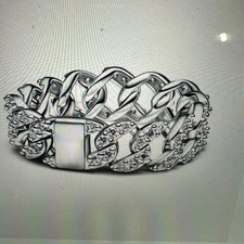 Genuine Pandora Silver Pavé Cuban Chain Ring Size 9 #193557C01