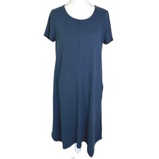Pure Jill Dress Petite Small Heather Blue Tencel Linen Blend Handkerchief Hem