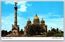 Vtg Postcard Des Moines Iowa State Capitol Building Monument Soldiers Sailors