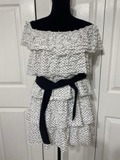 Zara Off Shoulder White Black Polka Dots Ruffle Mini Dress Size XS