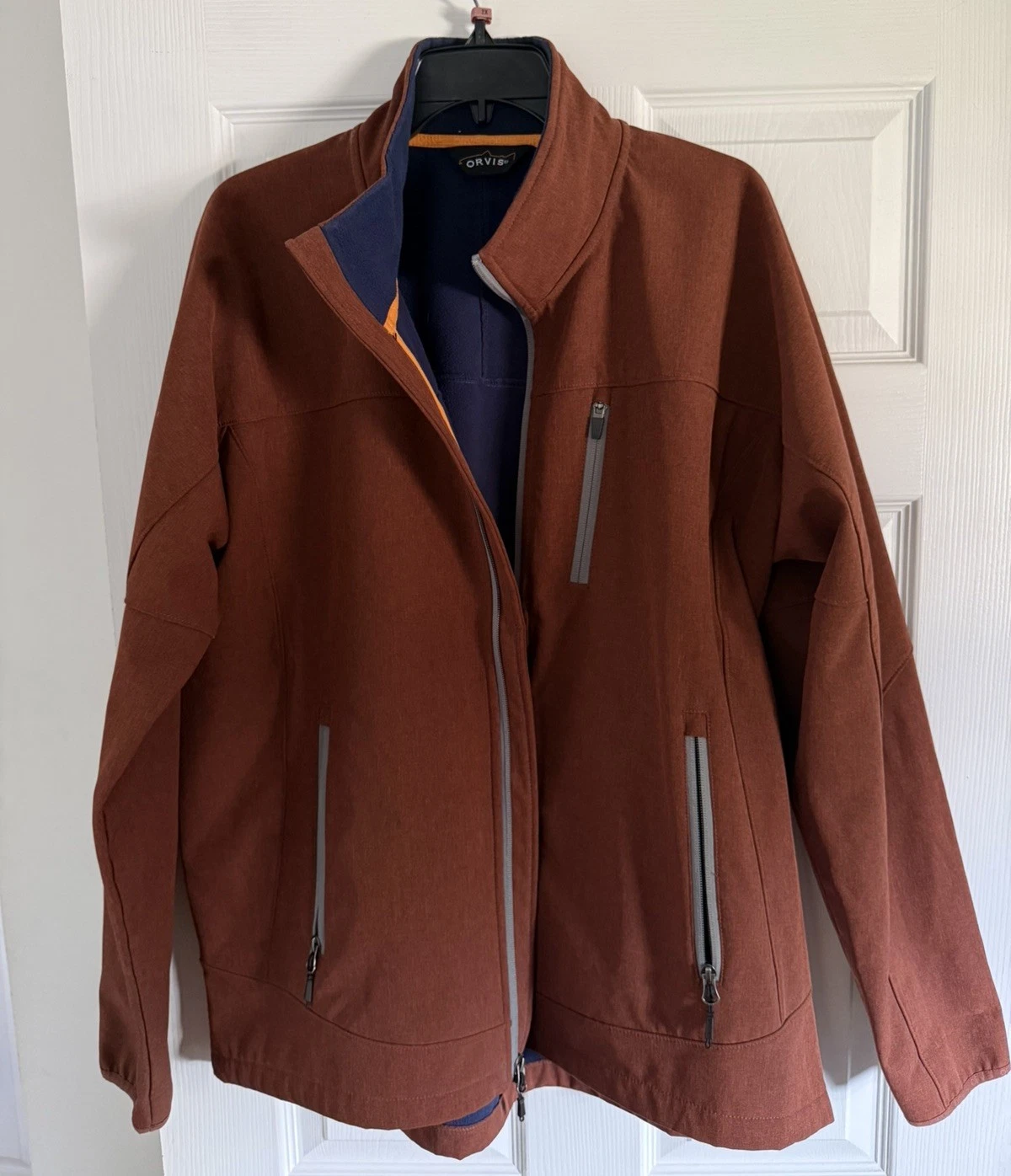 Orvis Men’s XL Soft Shell Windbreaker Jacket Rust Red Water Resistant Outdoor