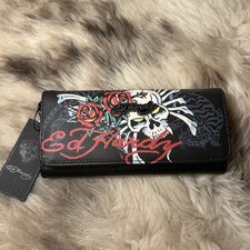 NWT Ed Hardy Flap Clutch Wallet - Skull  Roses