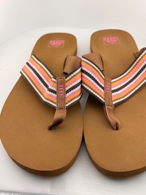 Reef Spring Woven Smoothie Stripe Brown & Pink Flip Flop Sandals Womens Sz 11