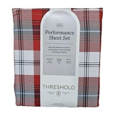 King 400 Thread Count Performance Holiday Sheet Set Green/Red Plaid - Threshold
