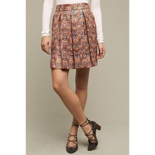 Anthropologie MAEVE Rosie Floral Skirt Pleated Metallic Brocade Pockets Small