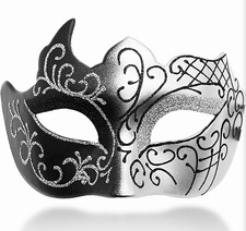 Venetian Masquerade Eyemask Black/Silver Adjustable PVC Adult Unisex One Size