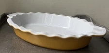 Emile Henry Baking Dish Oval Yellow Scalloped Casserole 15" x 9" France #0407