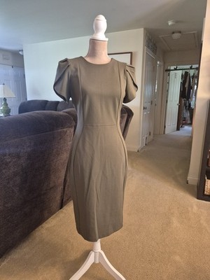 Calvin Klein Women's Olive Green Tulip Sleeve Sheath Dress Size 4