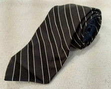 Tommy Hilfiger Silk Tie Two Tone Black Blue Striped Made In USA 3.5 Inch Wide
