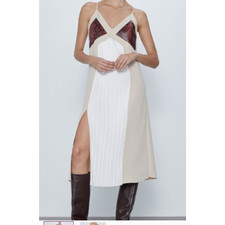 Zara Pleated Slip Dress Snakeskin Inset Bodice Womens Small S