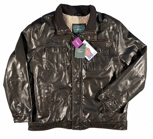 G.H. Bass Men’s XXL Faux Leather Sherpa Lined Jacket Brown NWT Workwear - product listing photo