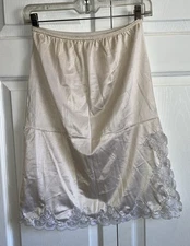 VTG Fortune Nylon Half Slip A Line 2" Lace Trim Side Slit Sheer Ivory Sz M