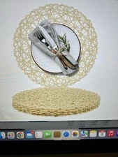 Paper Braided Round Placemats Set Of 6 Gold Nonslip Heat Resistant Table Mats