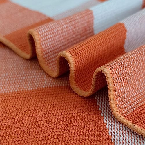 Fall Outdoor Rug Orange Buffalo Plaid Outdoor Rug Cotton Hand-Woven Buffalo - Picture 6 of 6