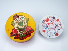 Vintage US Metal Toy Mfg Tin Litho Crank Noisemakers Clown Dancers Lot of 2