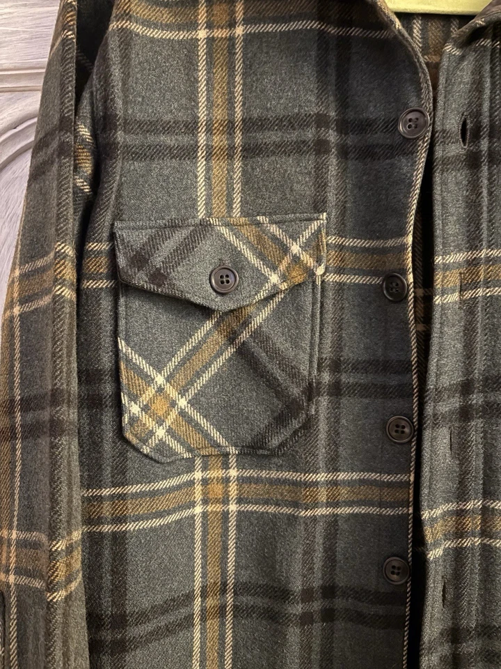 Vintage 60’s Woolrich Wool Green Plaid Shacket Thick Western Cozy Outdoors - Image 3 of 4