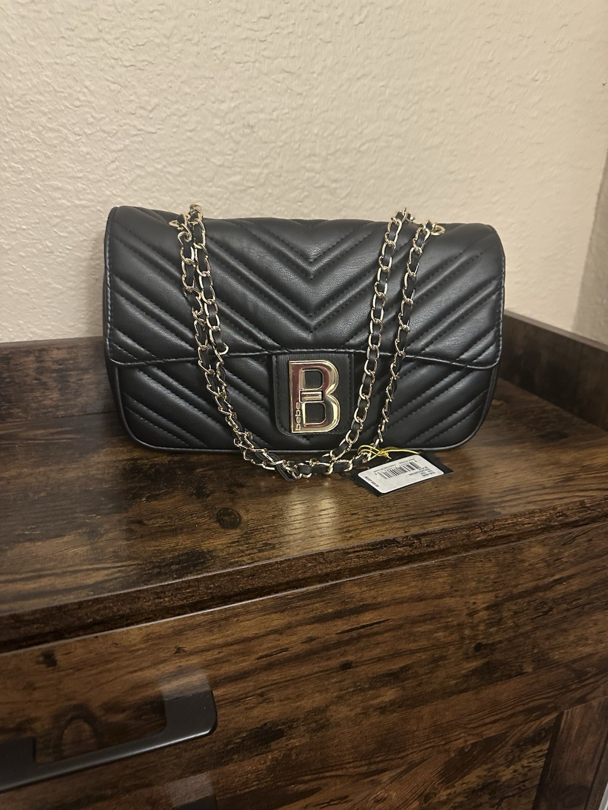 bebe Crossbody Shoulder Bag Faux Leather Gold Tone Logo & Chain Strap NWT $69