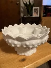 Vintage Fenton Milk Glass Hobnail Candle Holder, 6.5” diameter, 3.5” tall