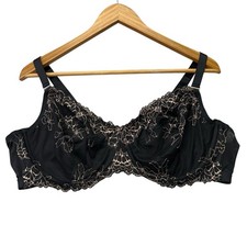 Cacique Womens Bra 44DD Black Lace Unlined Demi Underwire Floral