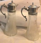 Pair Antique Crystal & Silver Plated Wine/Claret Decanters Pitcher Jugs 14.5”